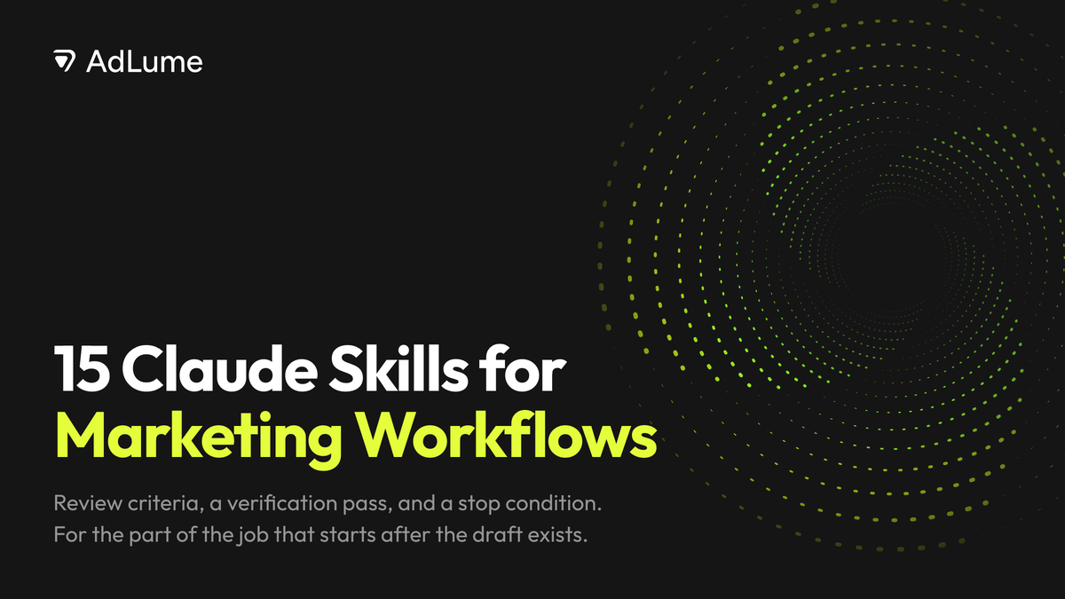 15 Claude Skills for Marketing Workflows. Review criteria, a verification pass, and a stop condition, for the part of the job that starts after the draft exists.